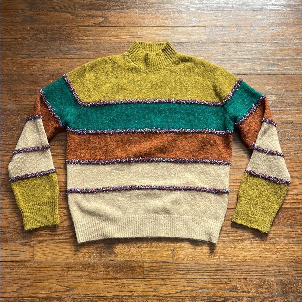 Allison New York Color Block Tinsel Stripe Turtleneck Sweater
